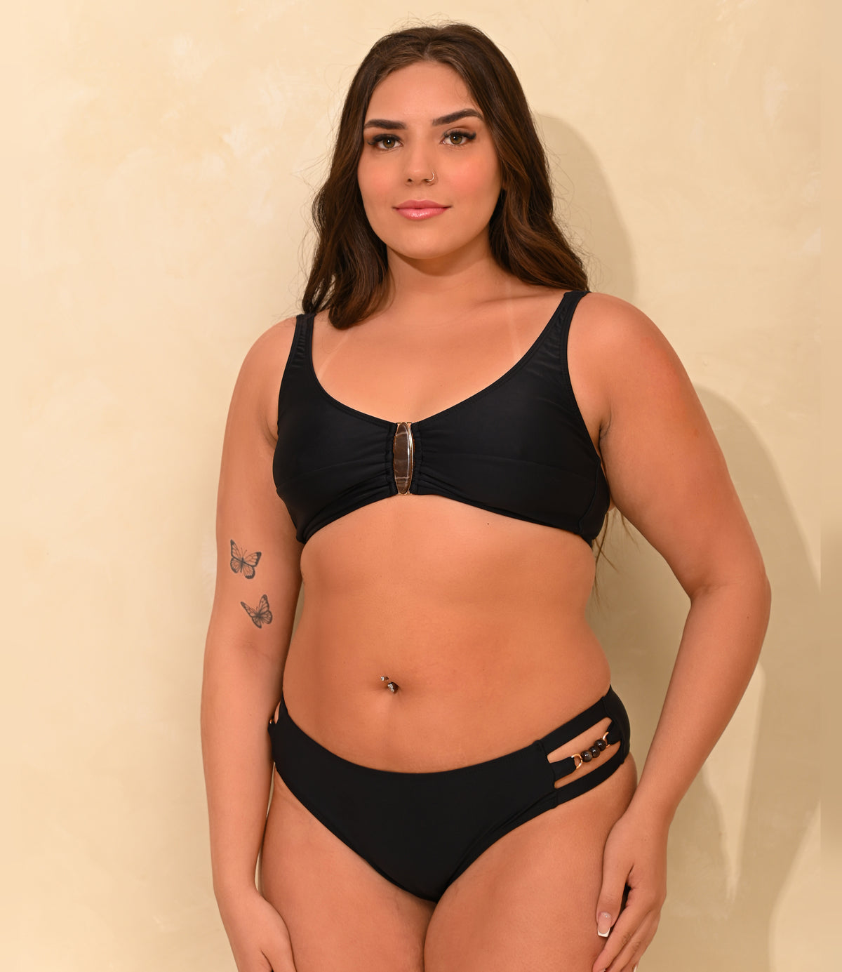 Top Zoe Liso Preto, biquíni completo, frente