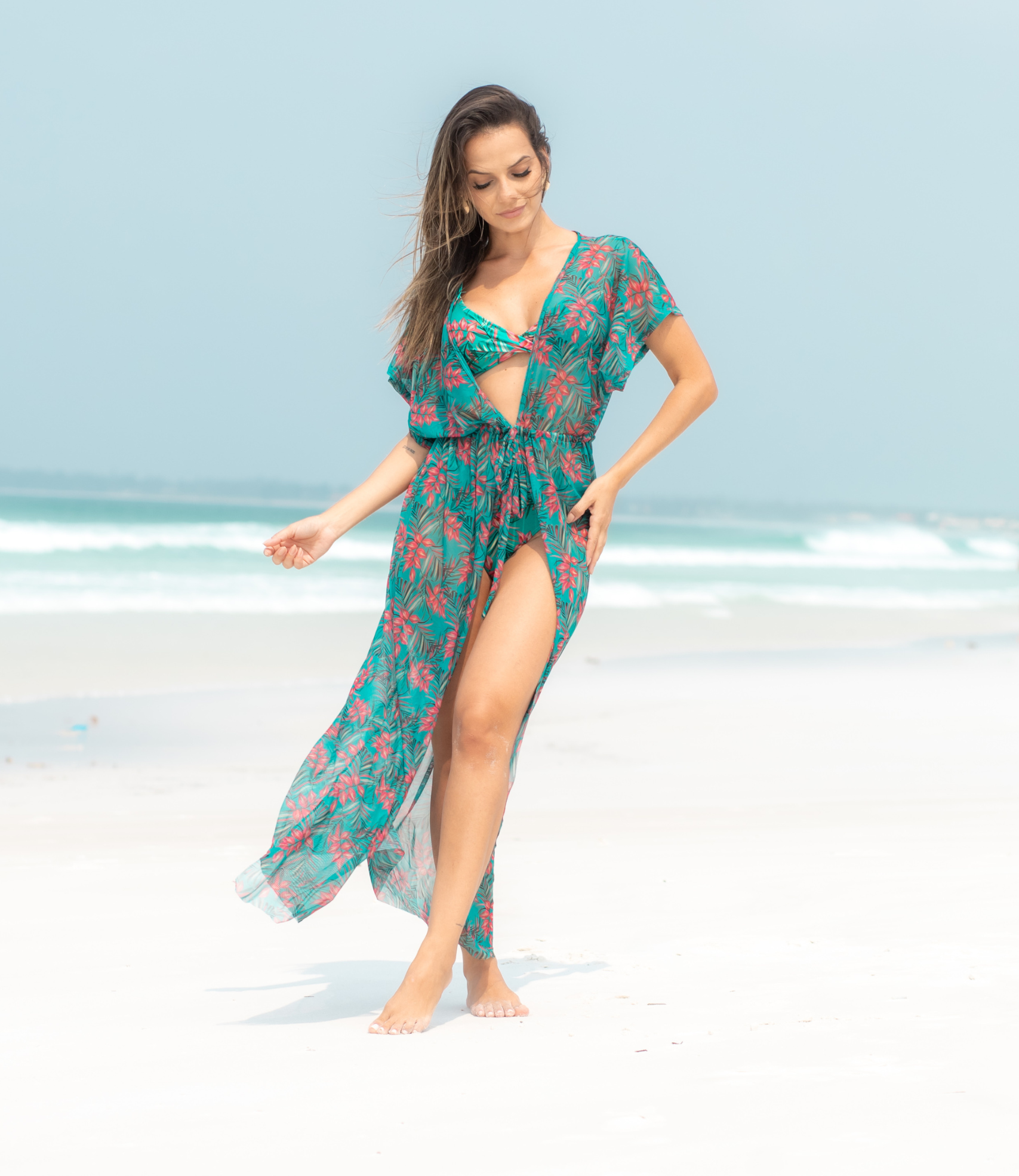 Saída De Praia Estampada Em Tecido Tule Louise