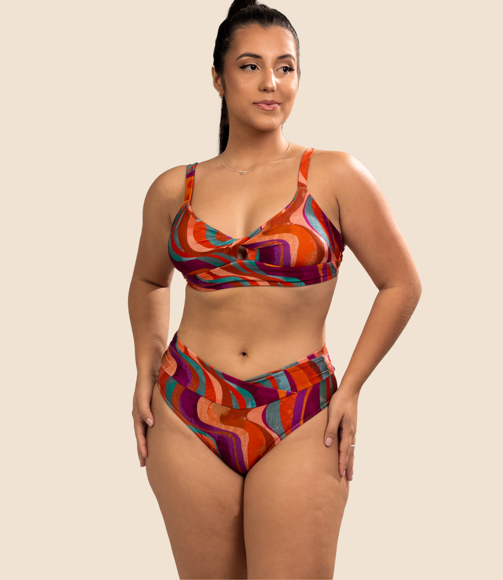 Top Meia Taça Estampado Manoella +Calcinha Hot Pants Estampada Betina