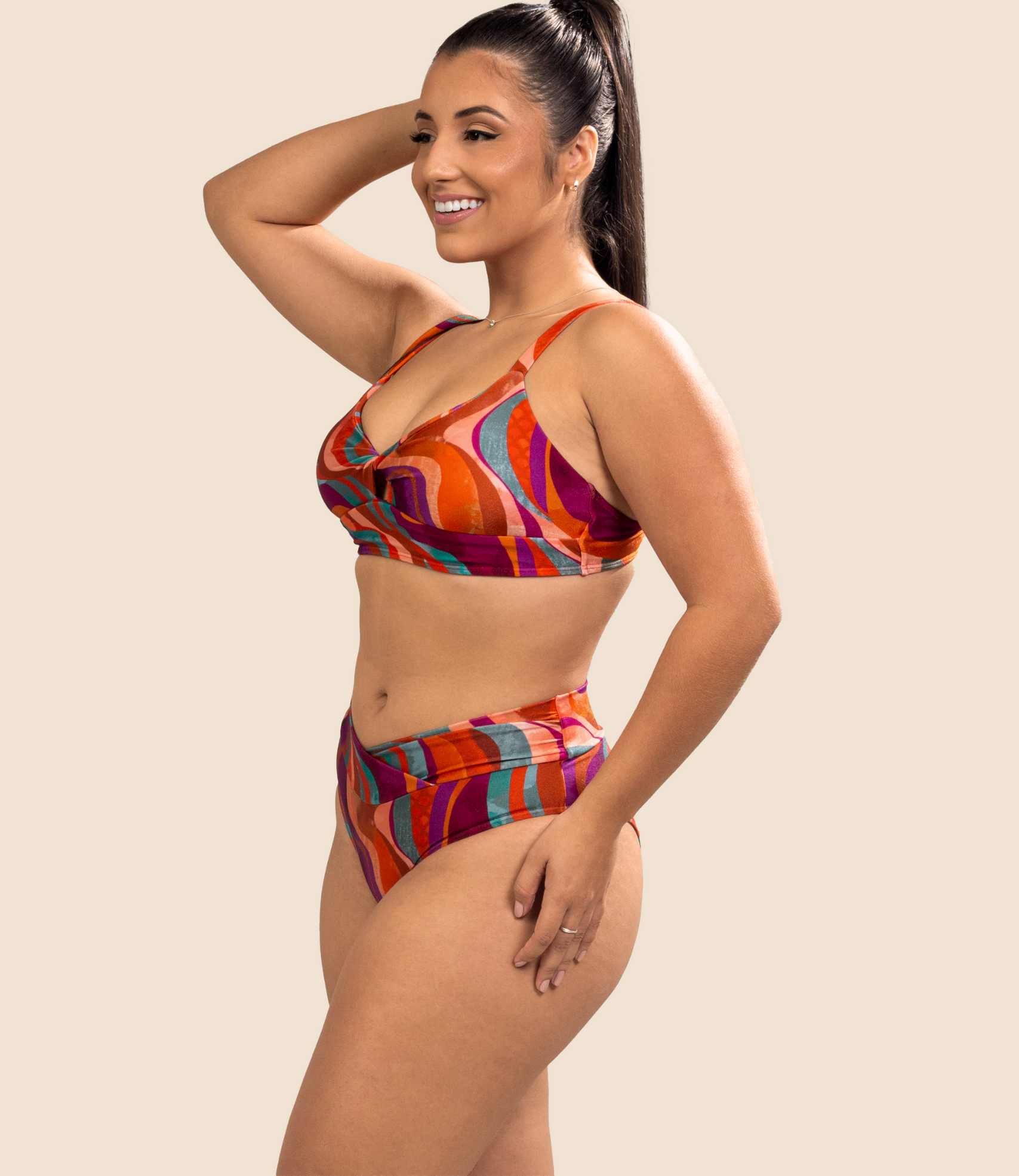 Top Meia Taça Estampado Manoella +Calcinha Hot Pants Estampada Betina