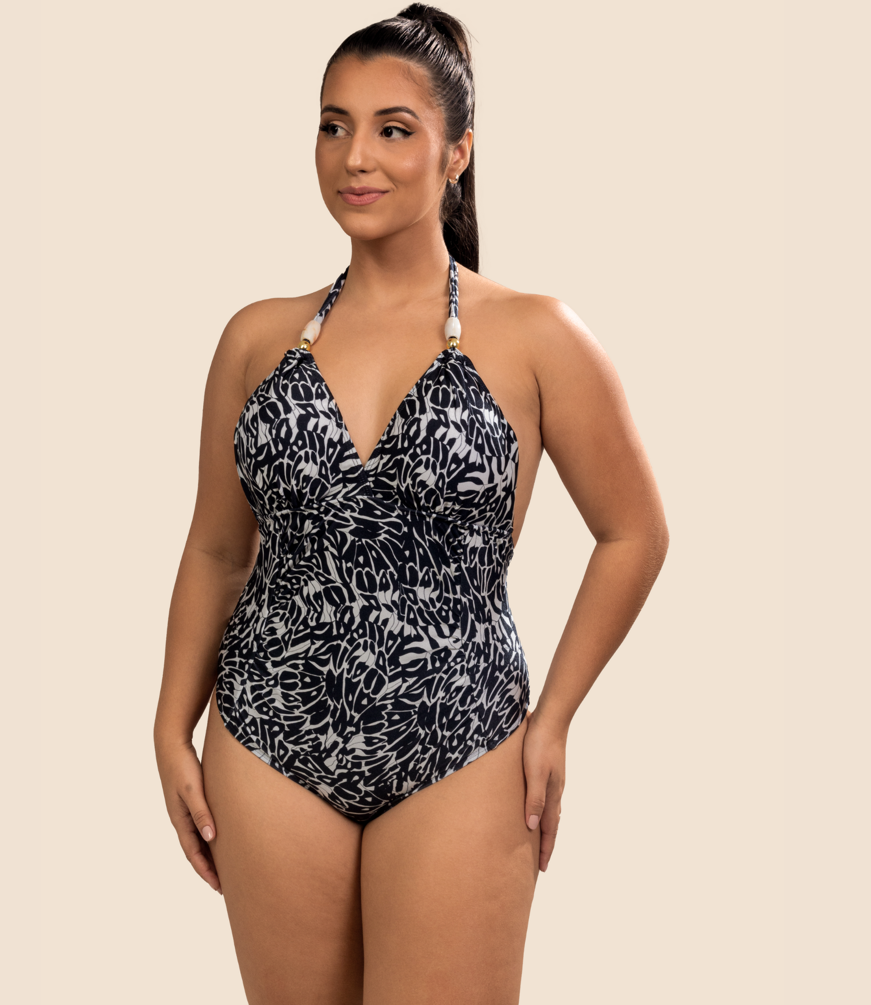 Maio Halter Com Detalhe Em Argoolas Estampado Brigitte