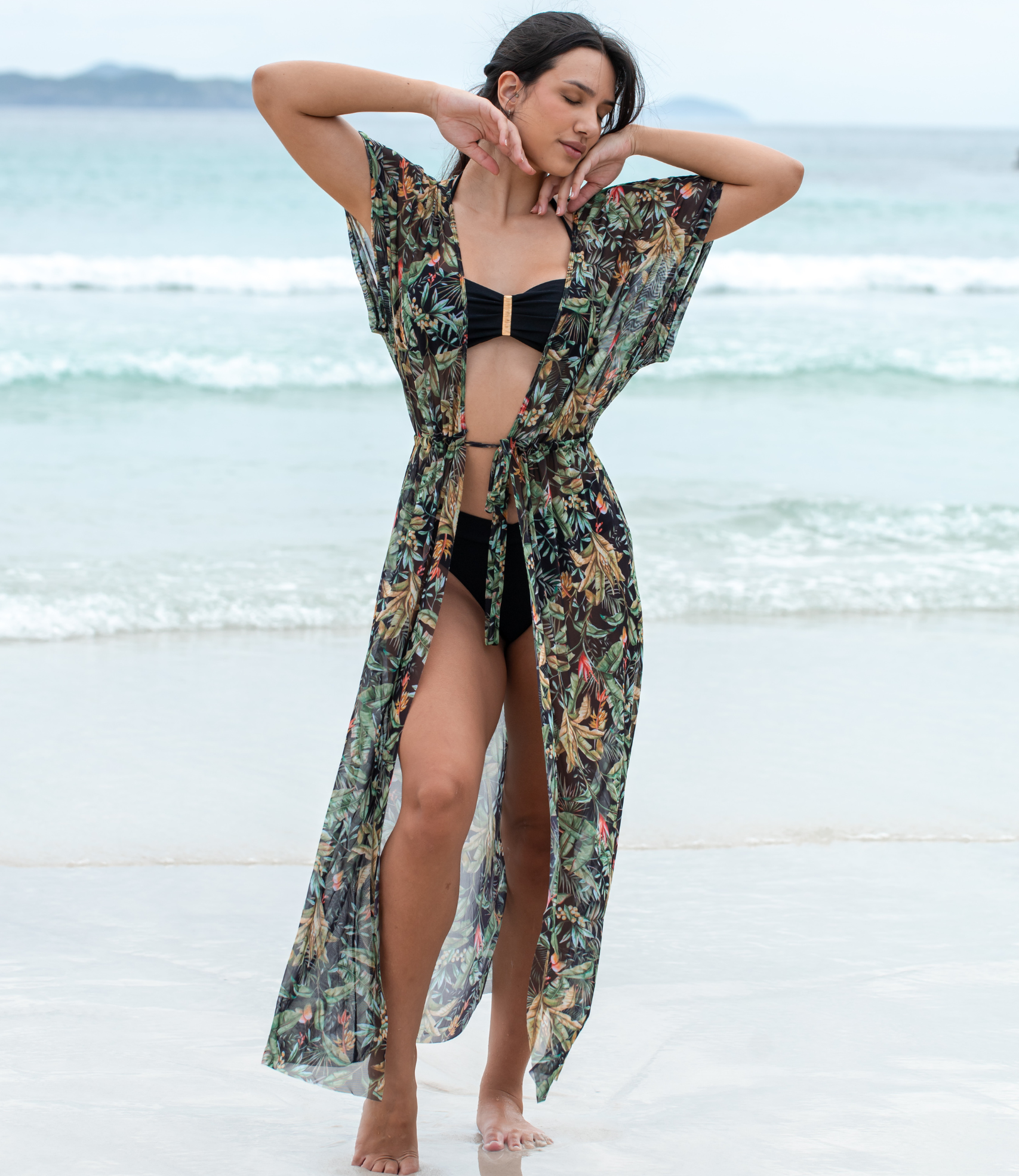 Saída De Praia Estampada Em Tecido Tule Louise