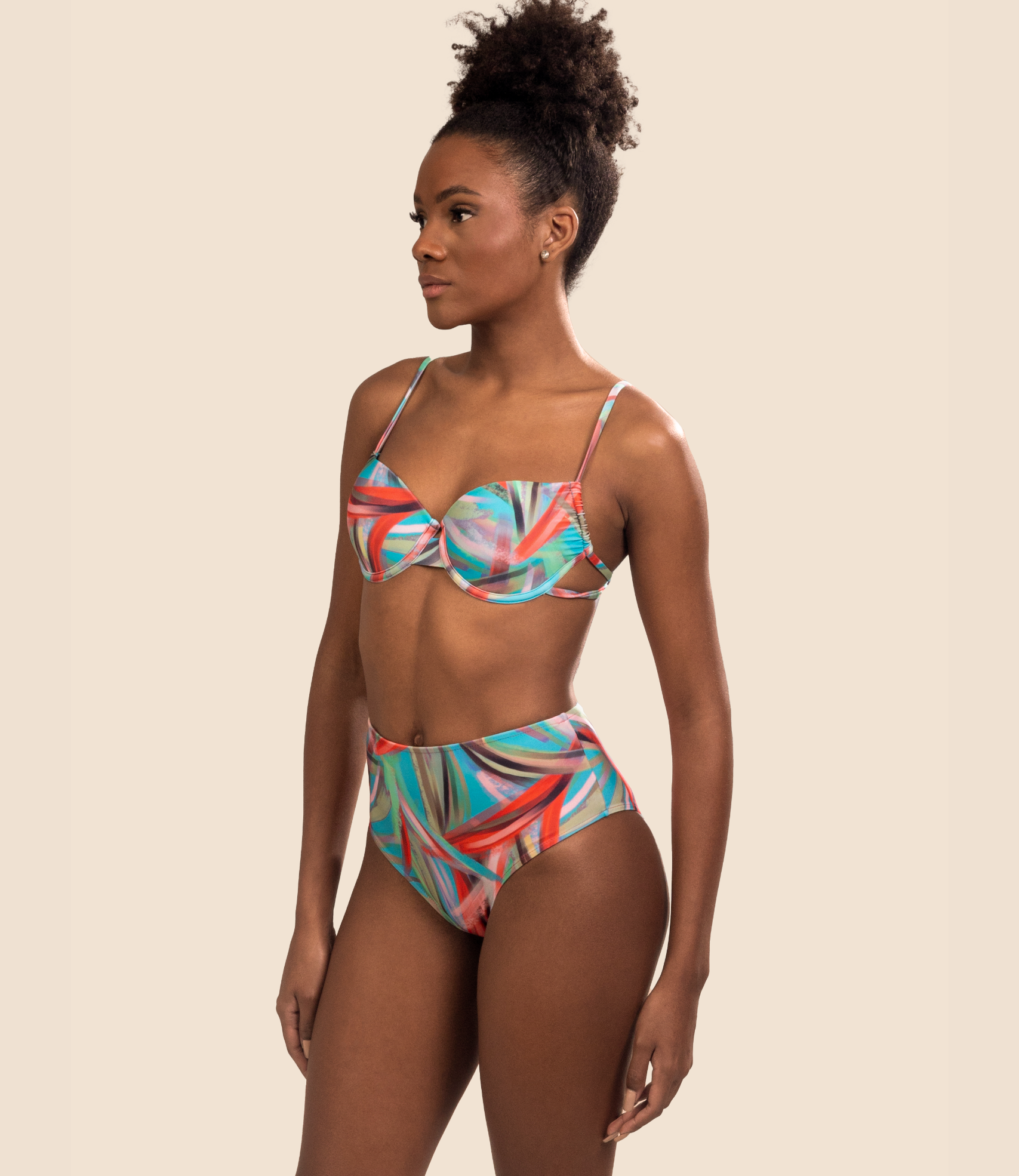 Top Meia Taça Estampado Ágatha + Calcinha De Biquini Hot Pants Estampada Alice