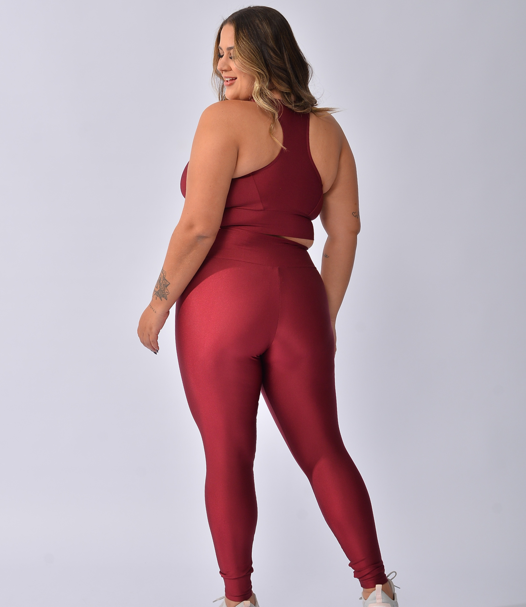 Top Fitness Costas Nadador + Calça Legging Lisa Triloba