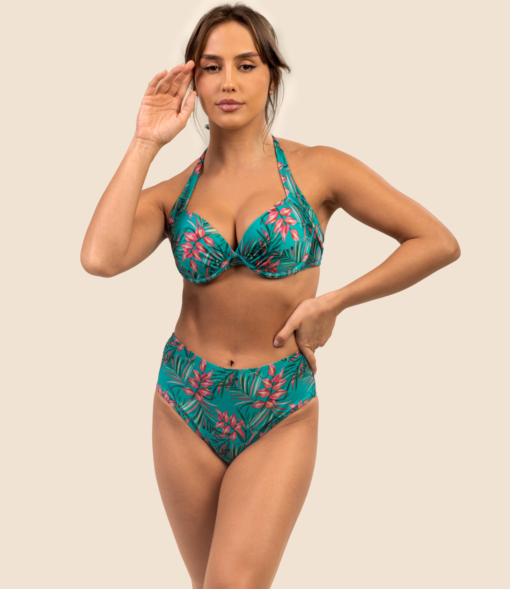 Top Meia Taça Estampado Jéssica + Calcinha De Biquini Hot Pants Estampada Alice