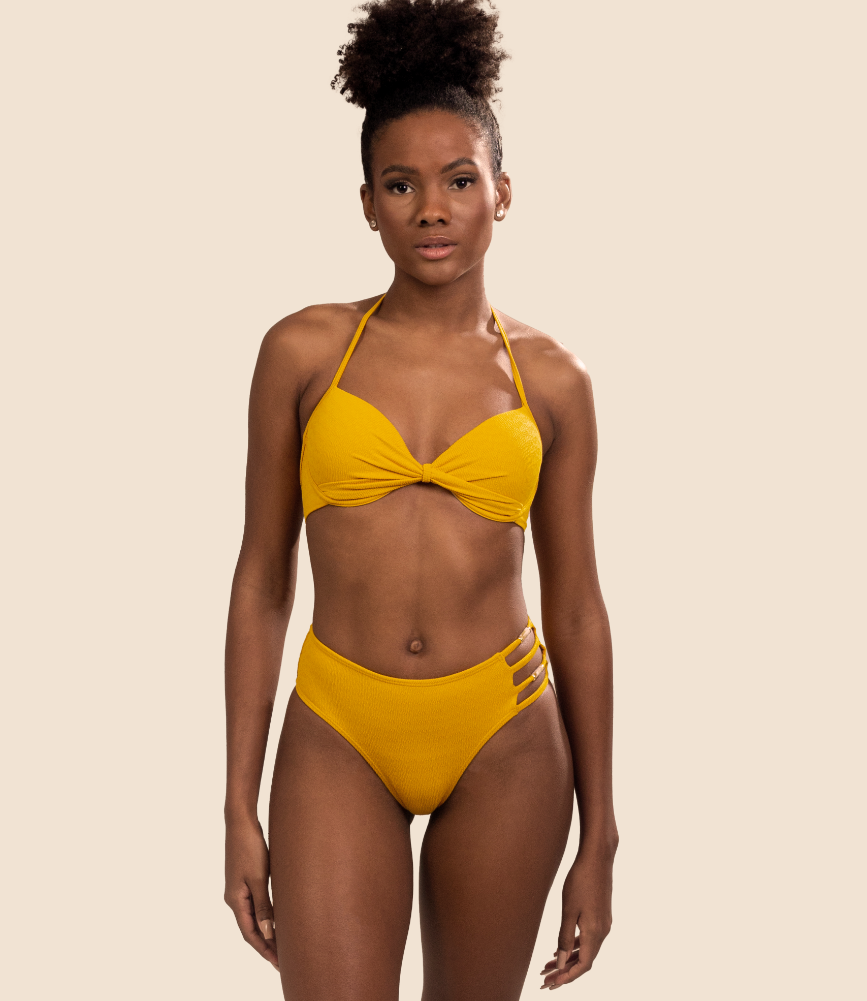 Top Meia Taça Texturizado Mirela + Calcinha De Biquini Texturizada Melissa