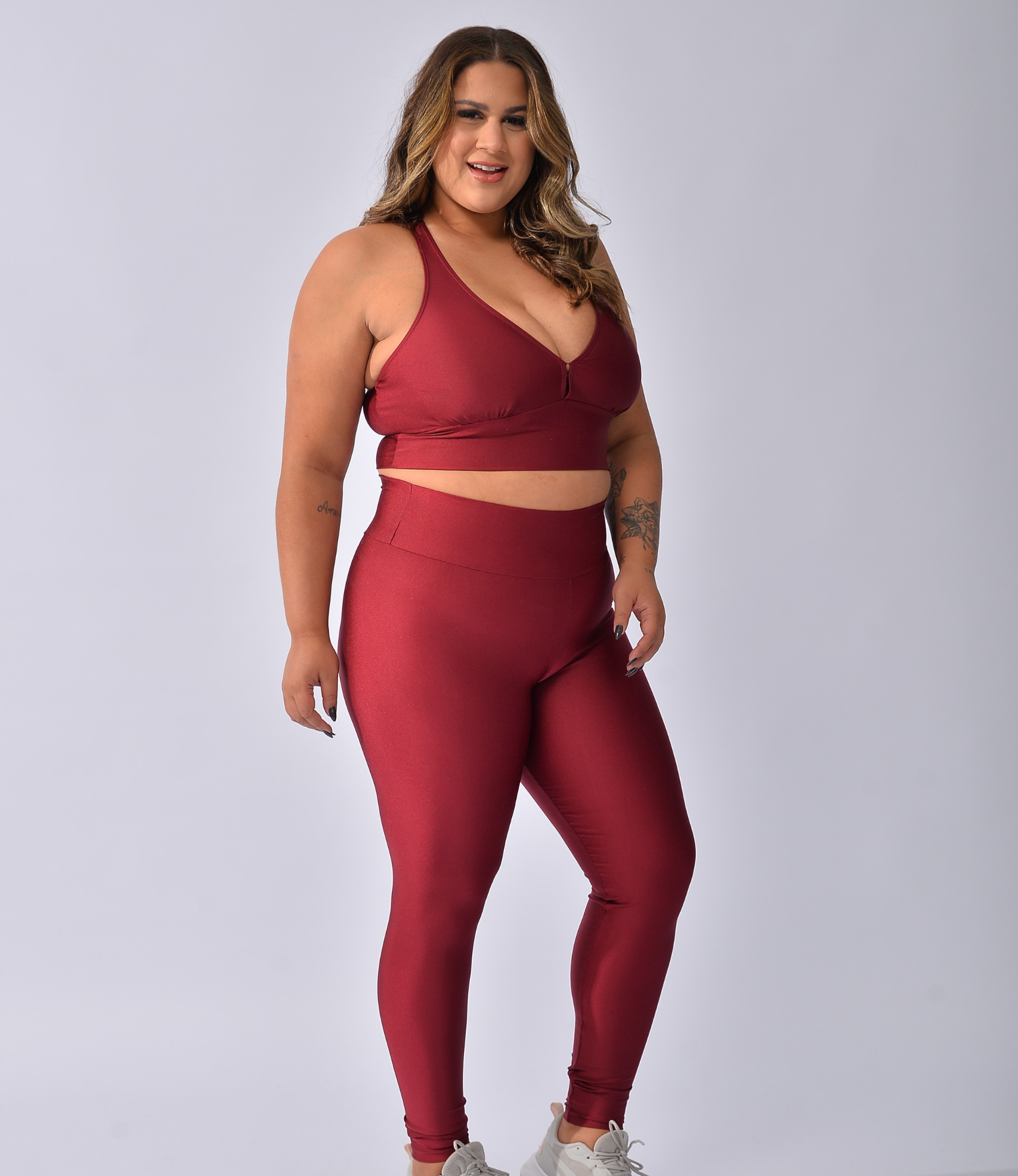 Top Fitness Costas Nadador + Calça Legging Lisa Triloba