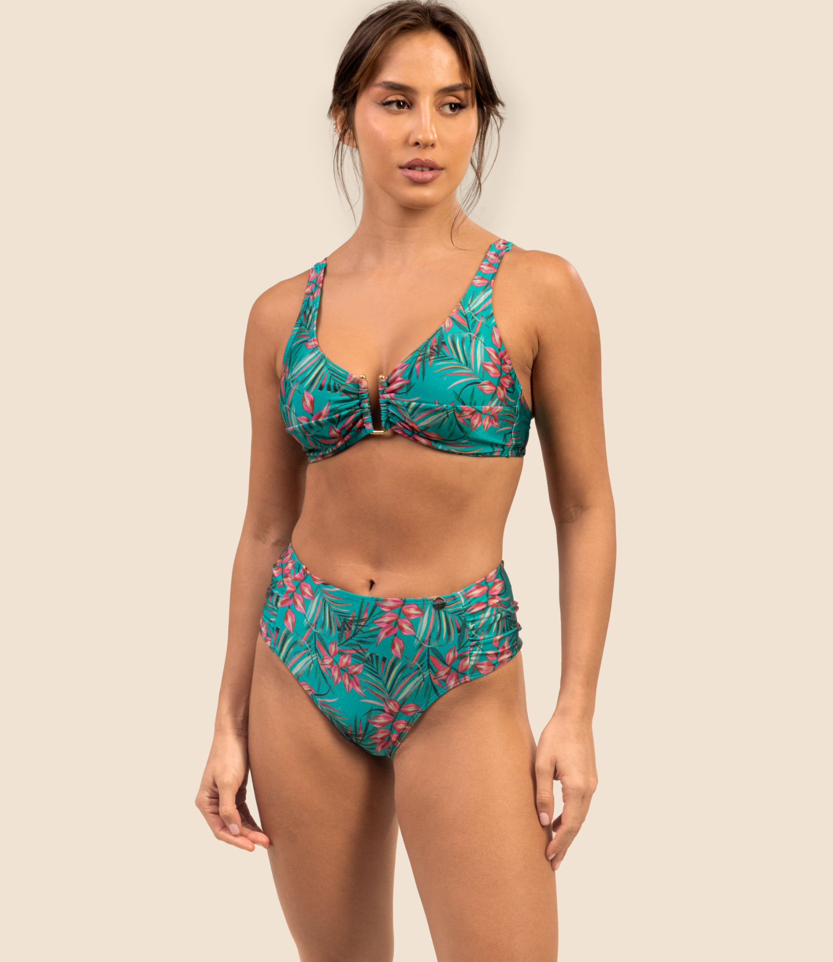 Top Triangulo Estampado Zoe + Calcinha De Biquini Estampada Aline