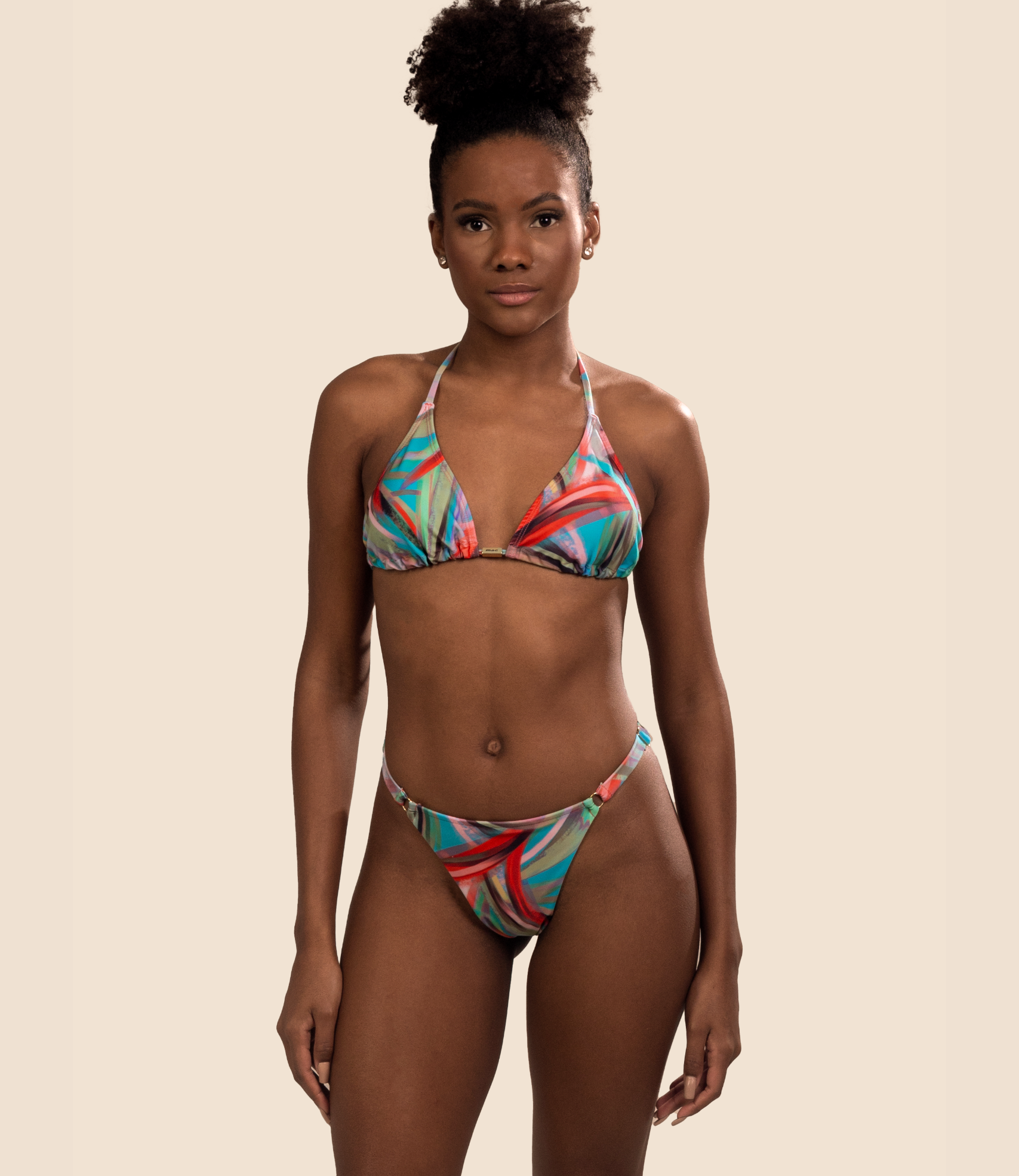 Top cortininha estampado Maya + Calcinha Estampada Lateral Estreita Mel