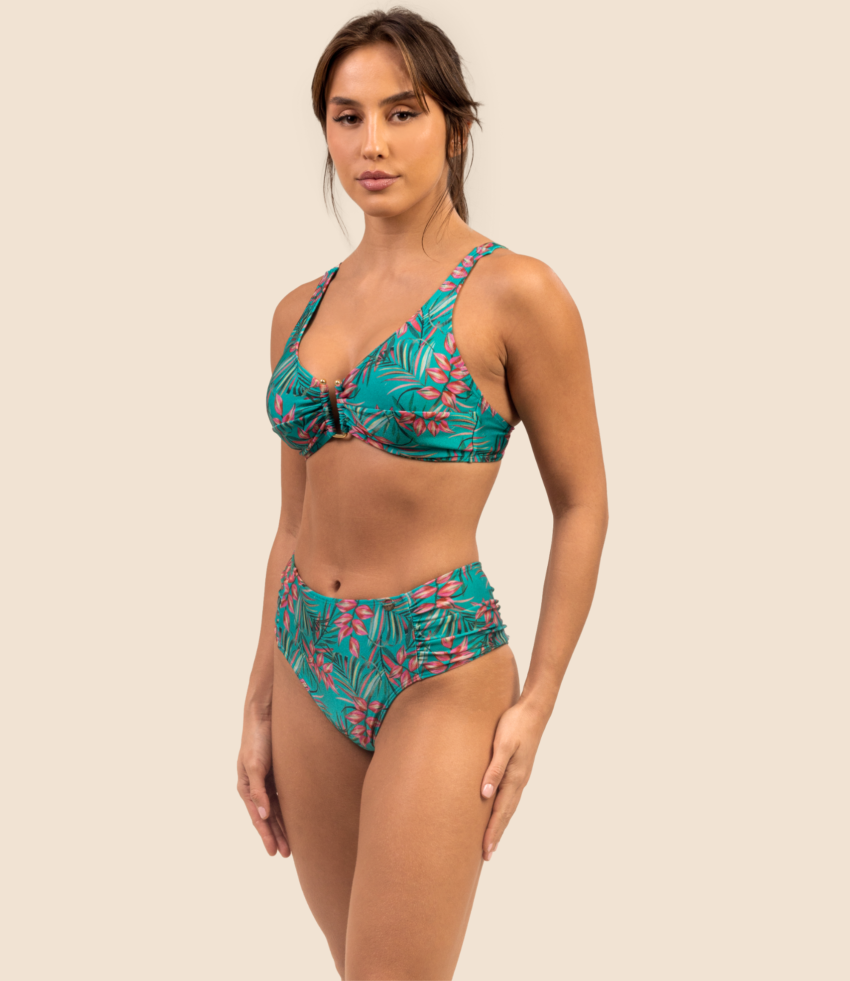 Top Triangulo Estampado Zoe + Calcinha De Biquini Estampada Aline