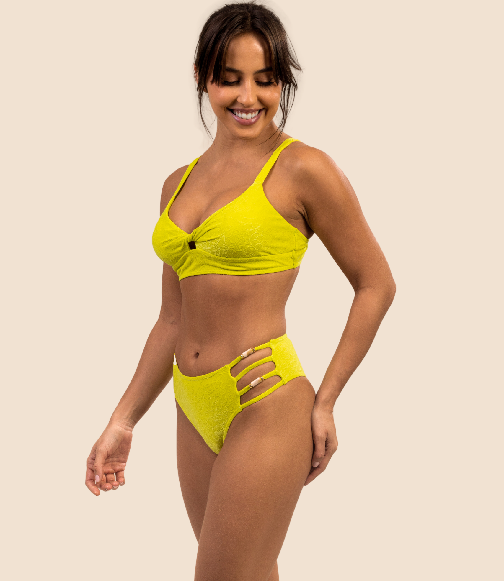 Top Meia Taça Texturizado Manoella + Calcinha De Biquini Texturizada Melissa