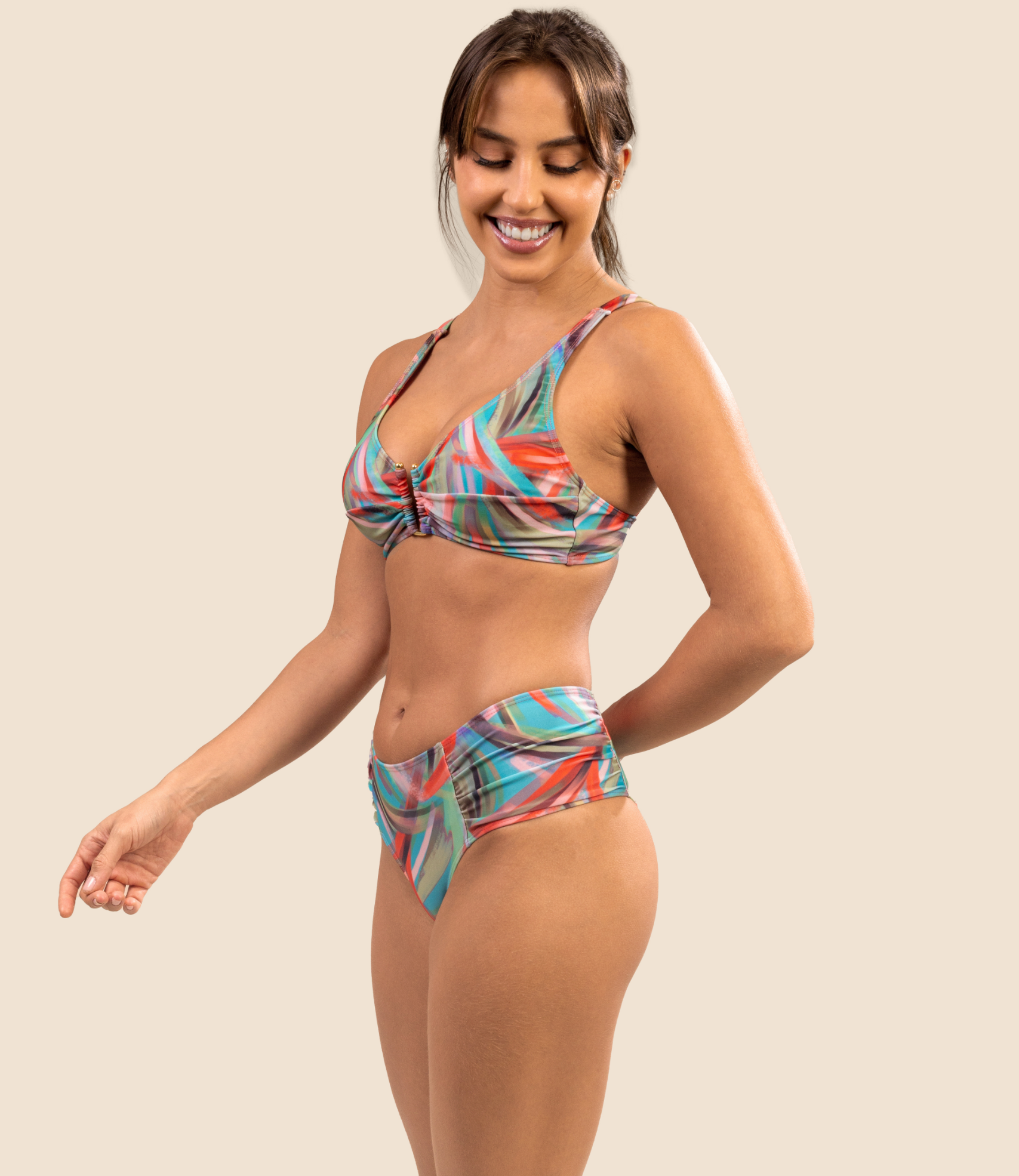 Top Triangulo Estampado Zoe + Calcinha De Biquini Estampada Aline