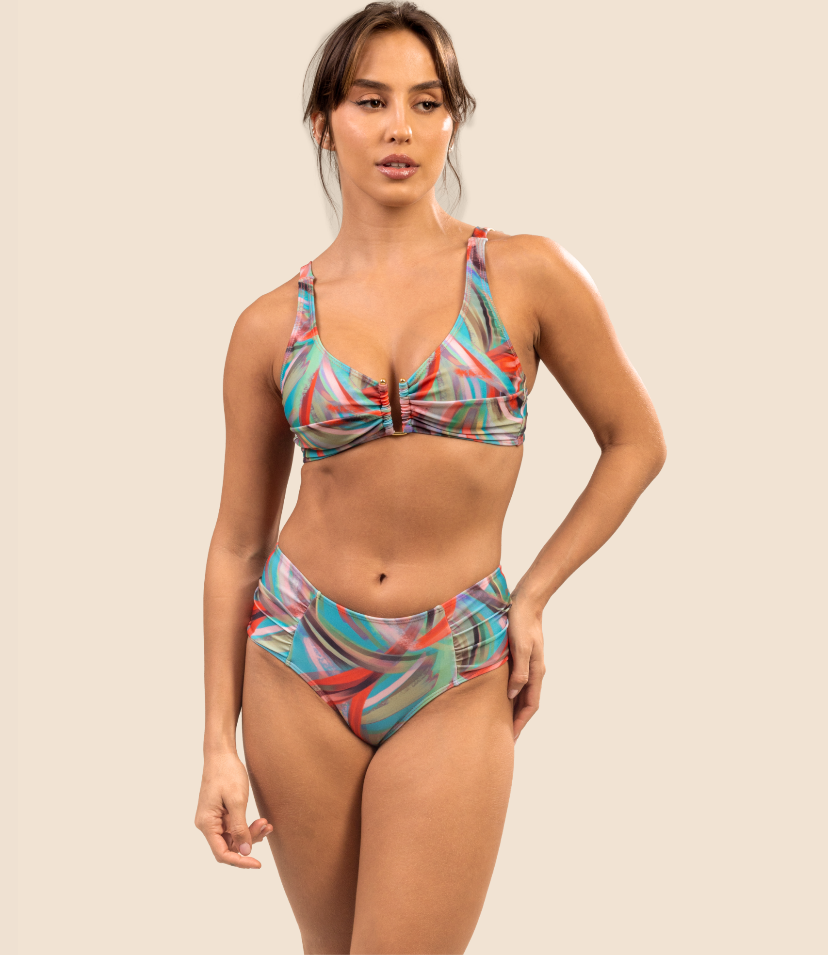 Top Triangulo Estampado Zoe + Calcinha De Biquini Estampada Aline