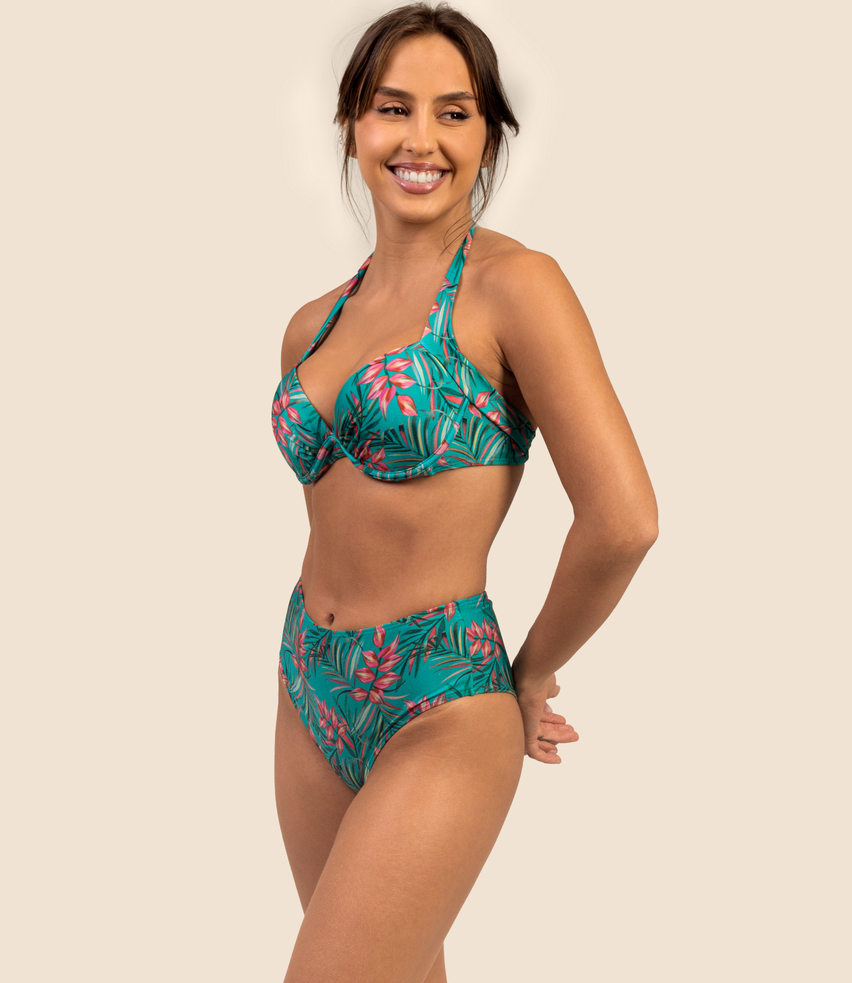 Top Meia Taça Estampado Jéssica + Calcinha De Biquini Hot Pants Estampada Alice