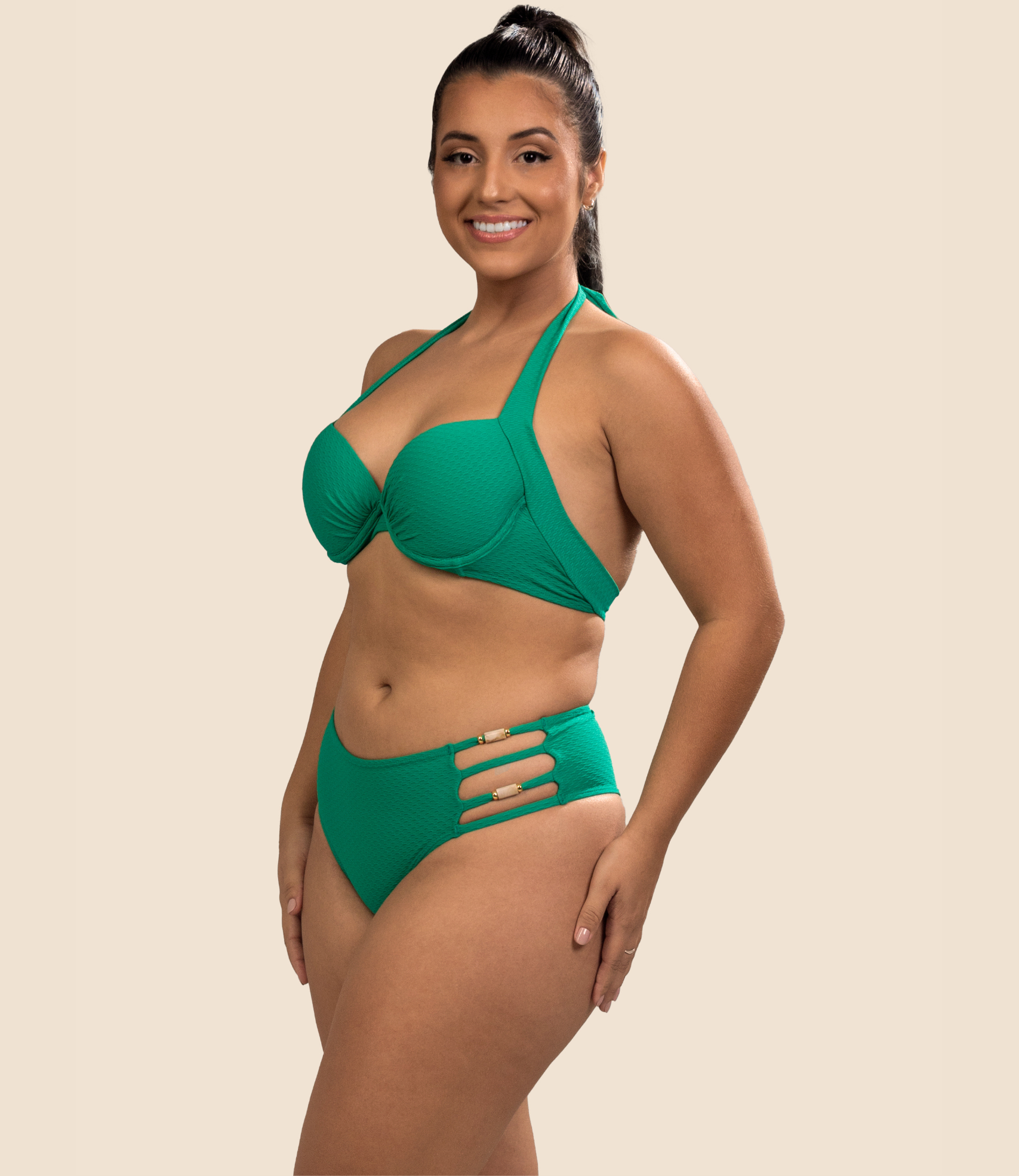 Top Meia Taça Texturizado Jéssica + Calcinha De Biquini Texturizada Melissa