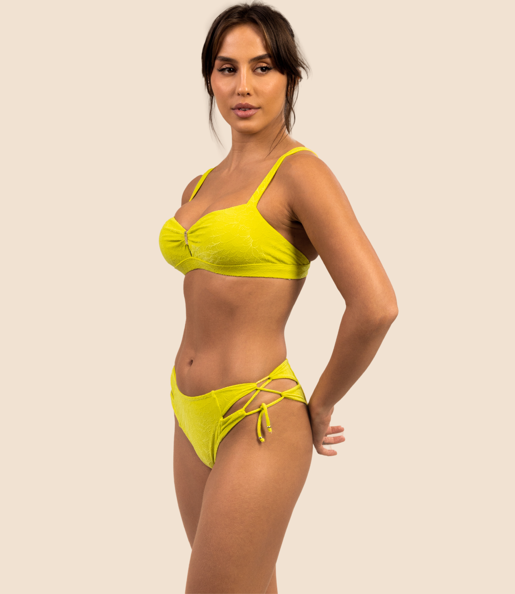 Top Faixa Texturizado Antonella + Calcinha De Biquini Texturizada Celina