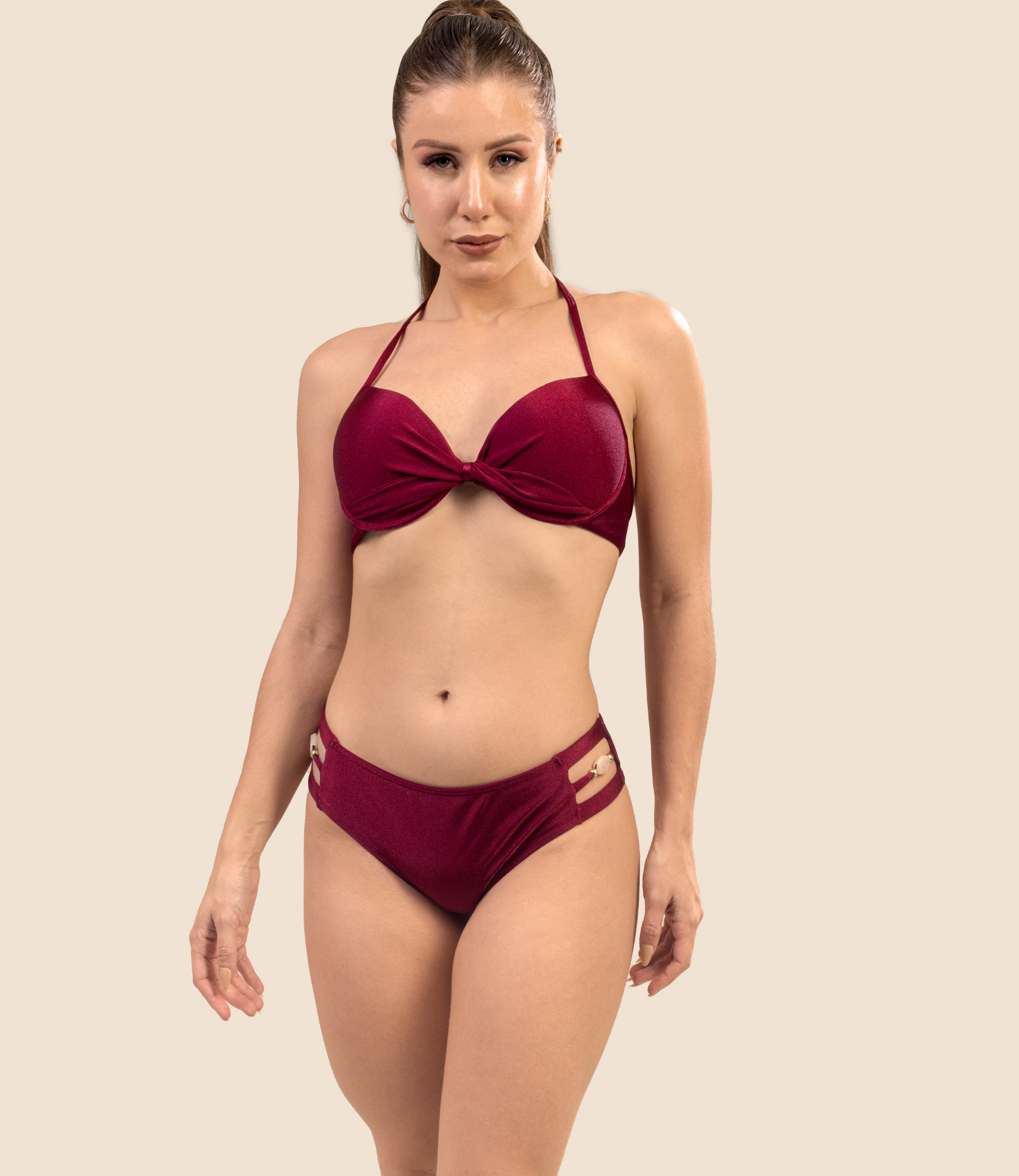 Top Meia Taça Liso Mirela Ref + Calcinha De Biquini Liso Danielle