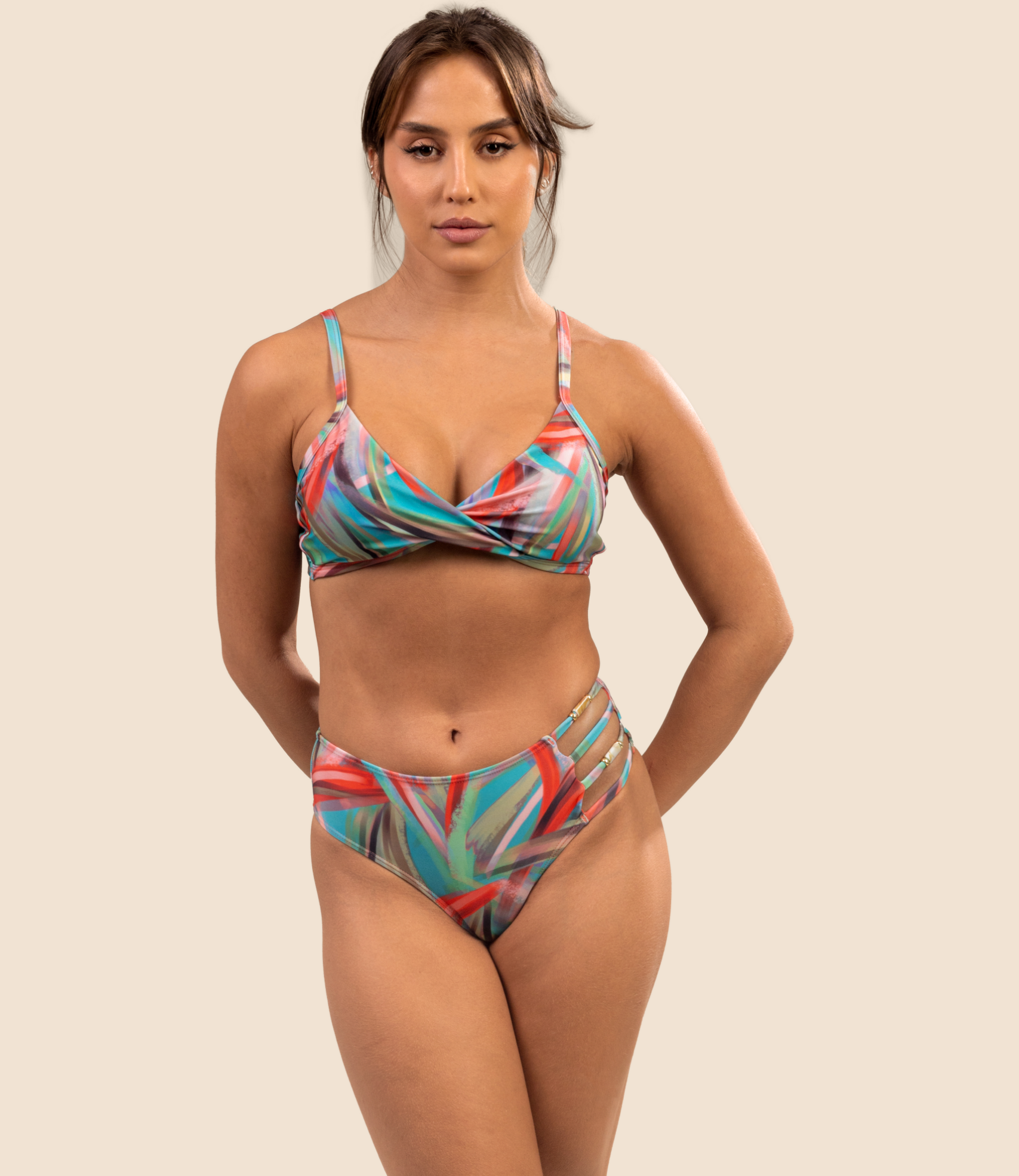 Top Meia Taça Estampado Kiara + Calcinha De Biquini Estampada Melissa