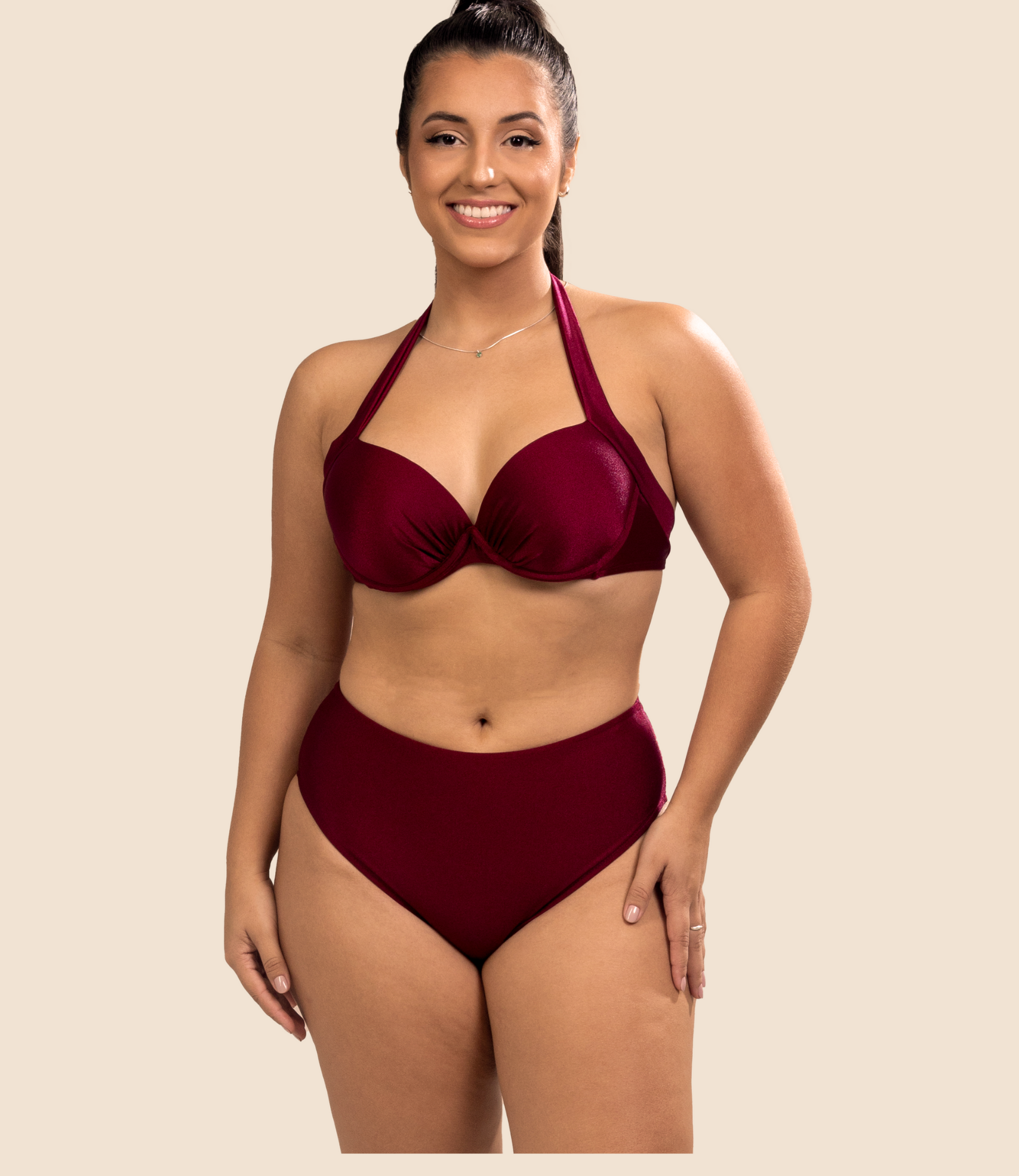 Top Meia Taça Liso Jéssica + Calcinha De Biquini Hot Pants Lisa Alice