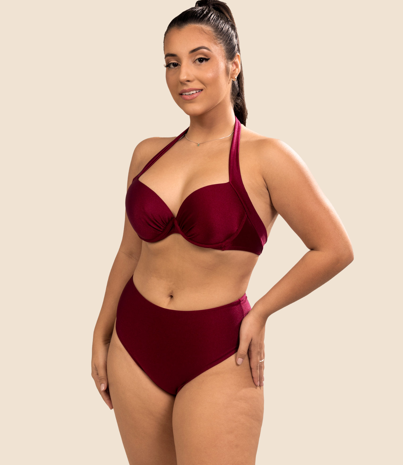Top Meia Taça Liso Jéssica + Calcinha De Biquini Hot Pants Lisa Alice