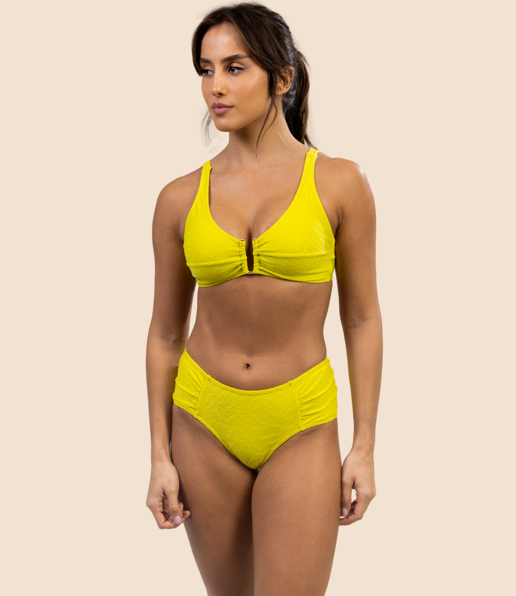 Top Triângulo Texturizado Zoe + Calcinha De Biquini Texturizada Aline