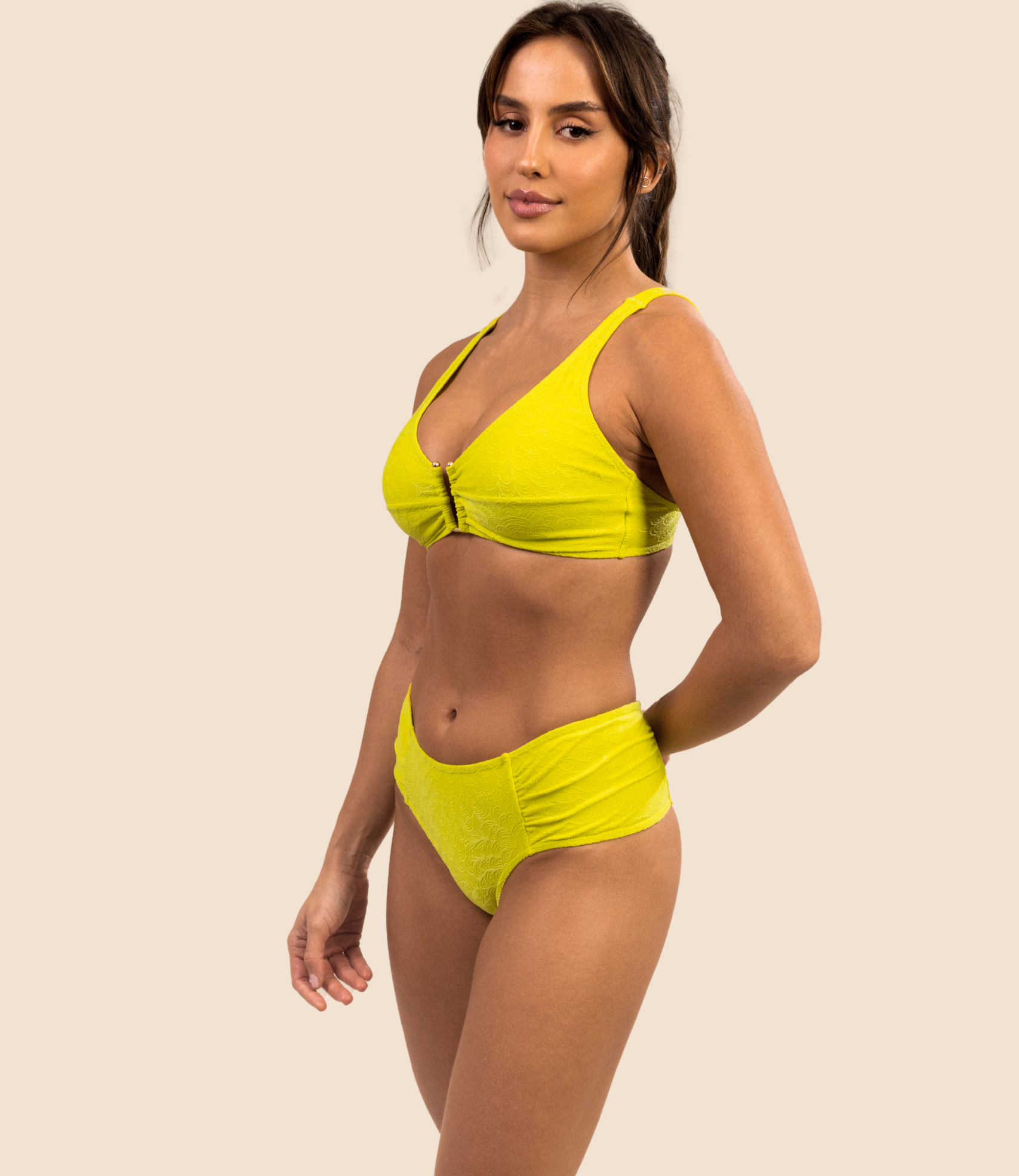 Top Triângulo Texturizado Zoe + Calcinha De Biquini Texturizada Aline