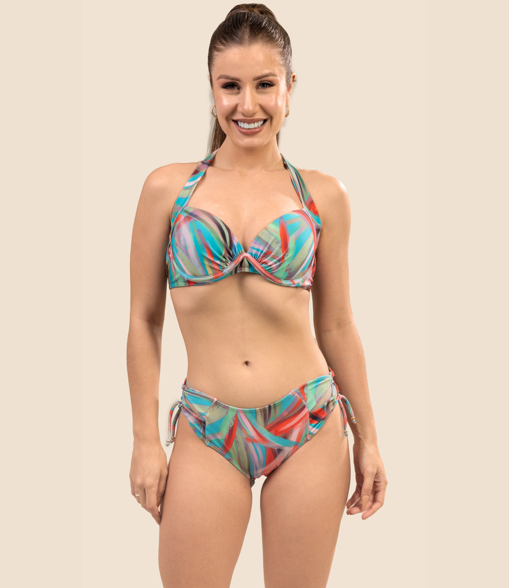 Top Meia Taça Estampado Jéssica + Calcinha De Biquini Estampada Celina