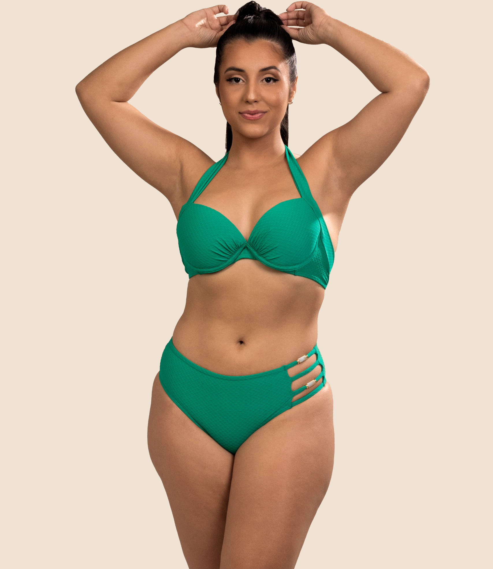 Top Meia Taça Texturizado Jéssica + Calcinha De Biquini Texturizada Melissa