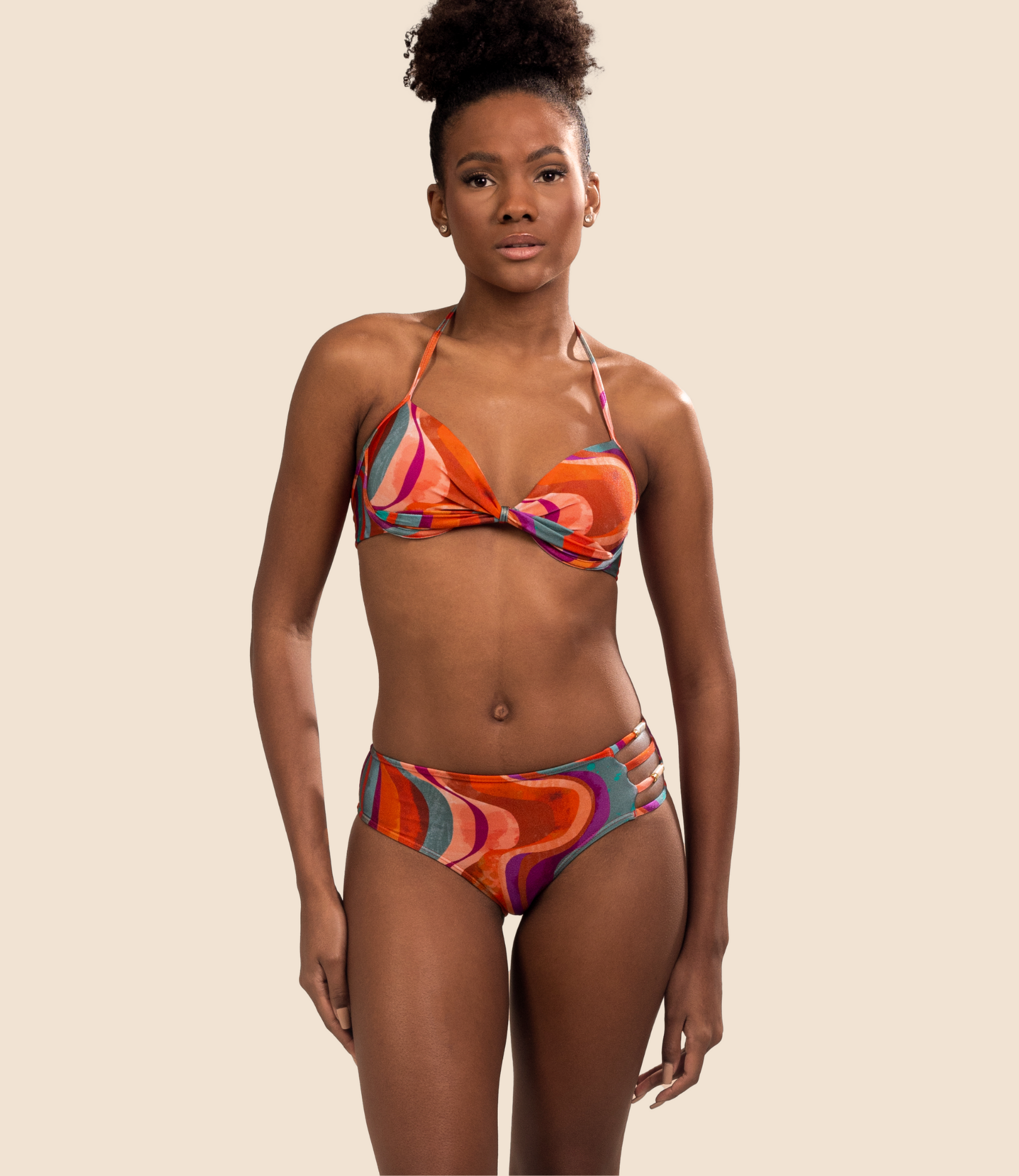 Top Meia Taça Estampado Mirela + Calcinha De Biquini Estampada Melissa