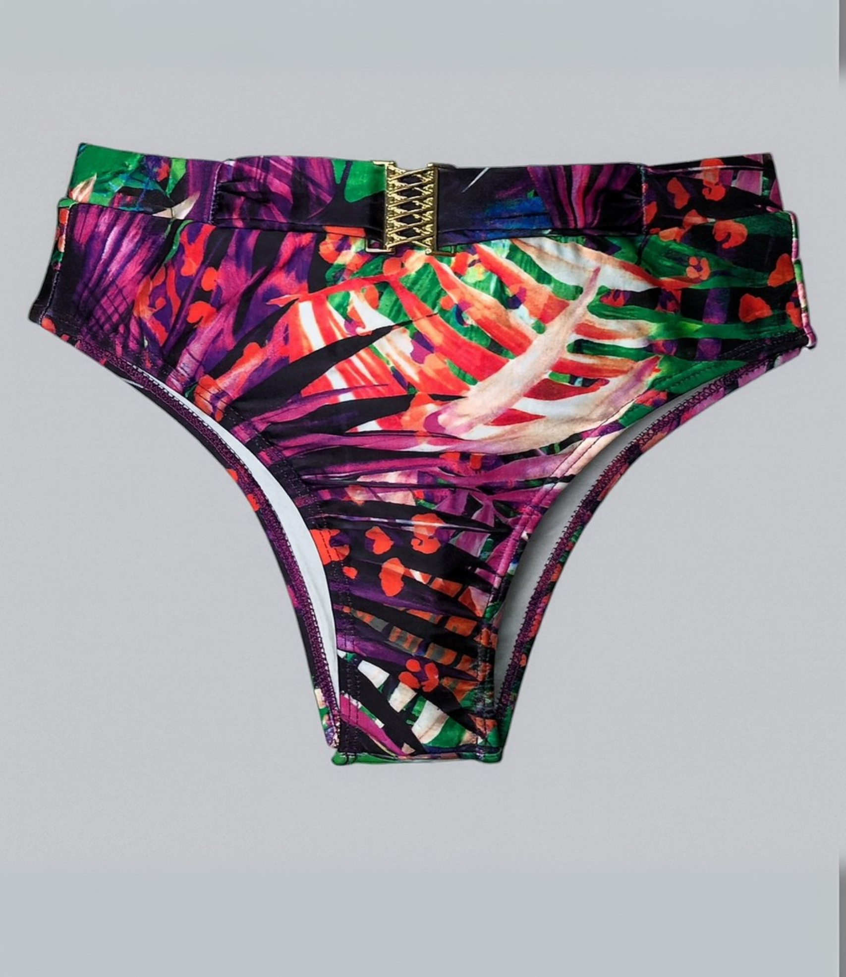 Calcinha com Cós Largo e Detalhe Dourado Estampada