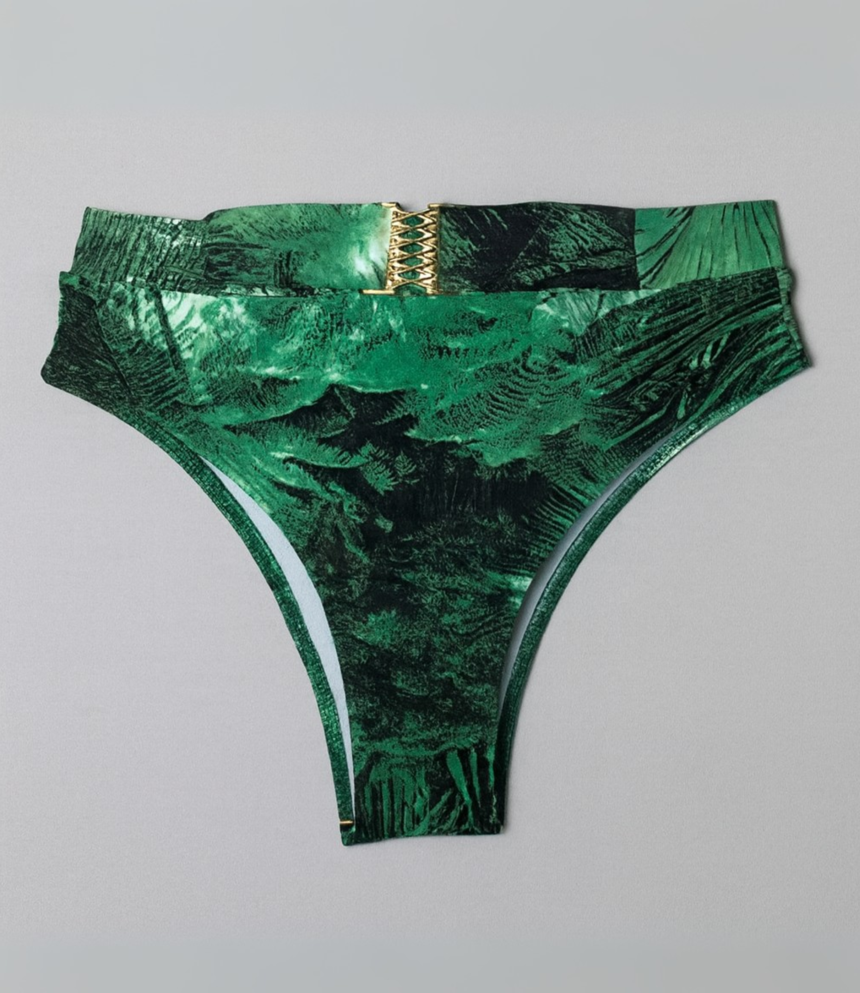 Calcinha de Biquíni com Cós Largo e Detalhe Dourado Estampada