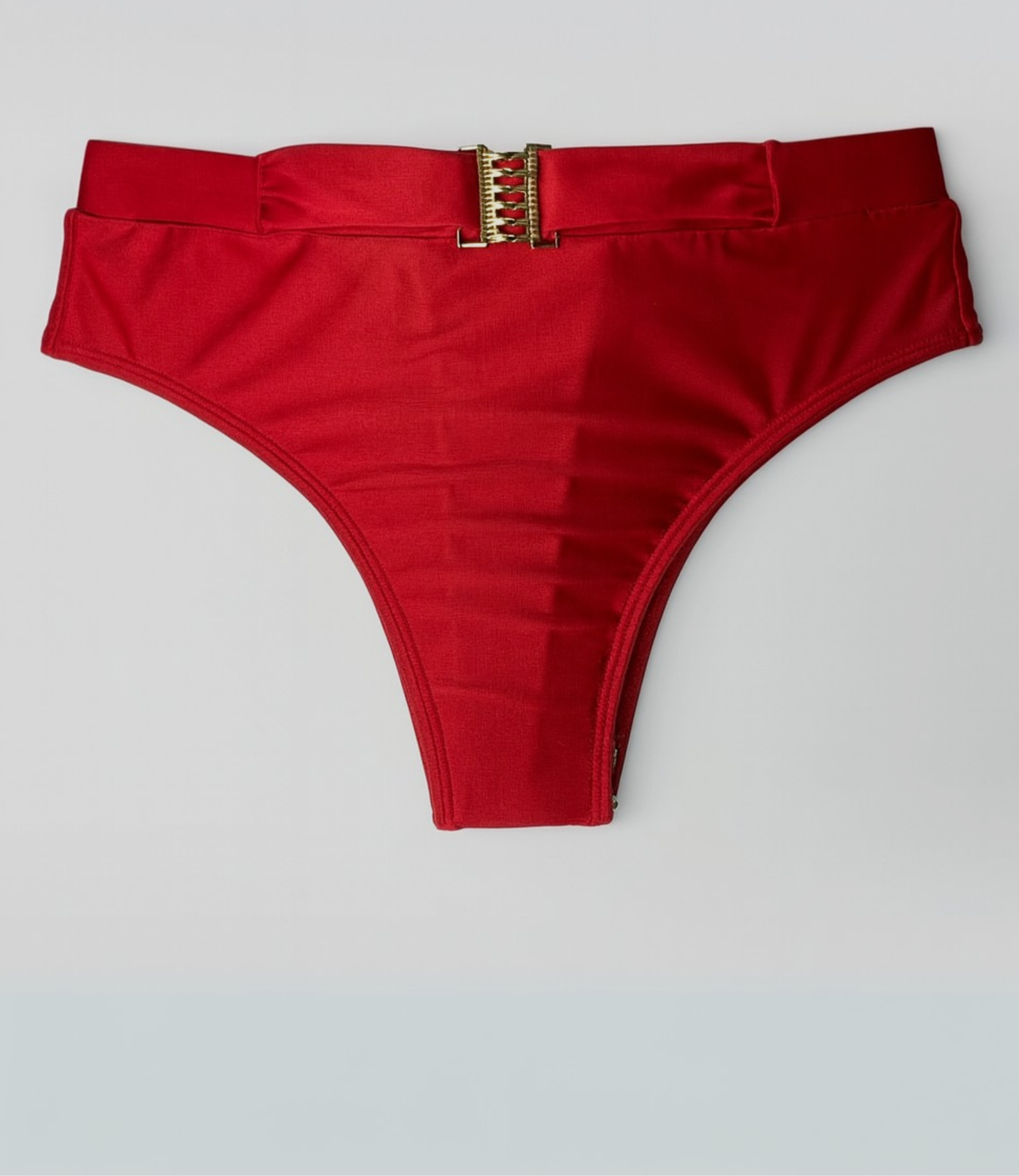 Calcinha de Biquíni com Cós Largo e Detalhe Dourado Lisa