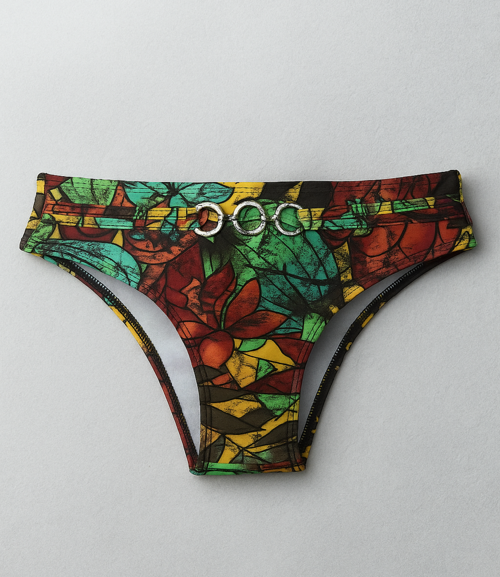 Calcinha de Biquíni com Argolas Estampada