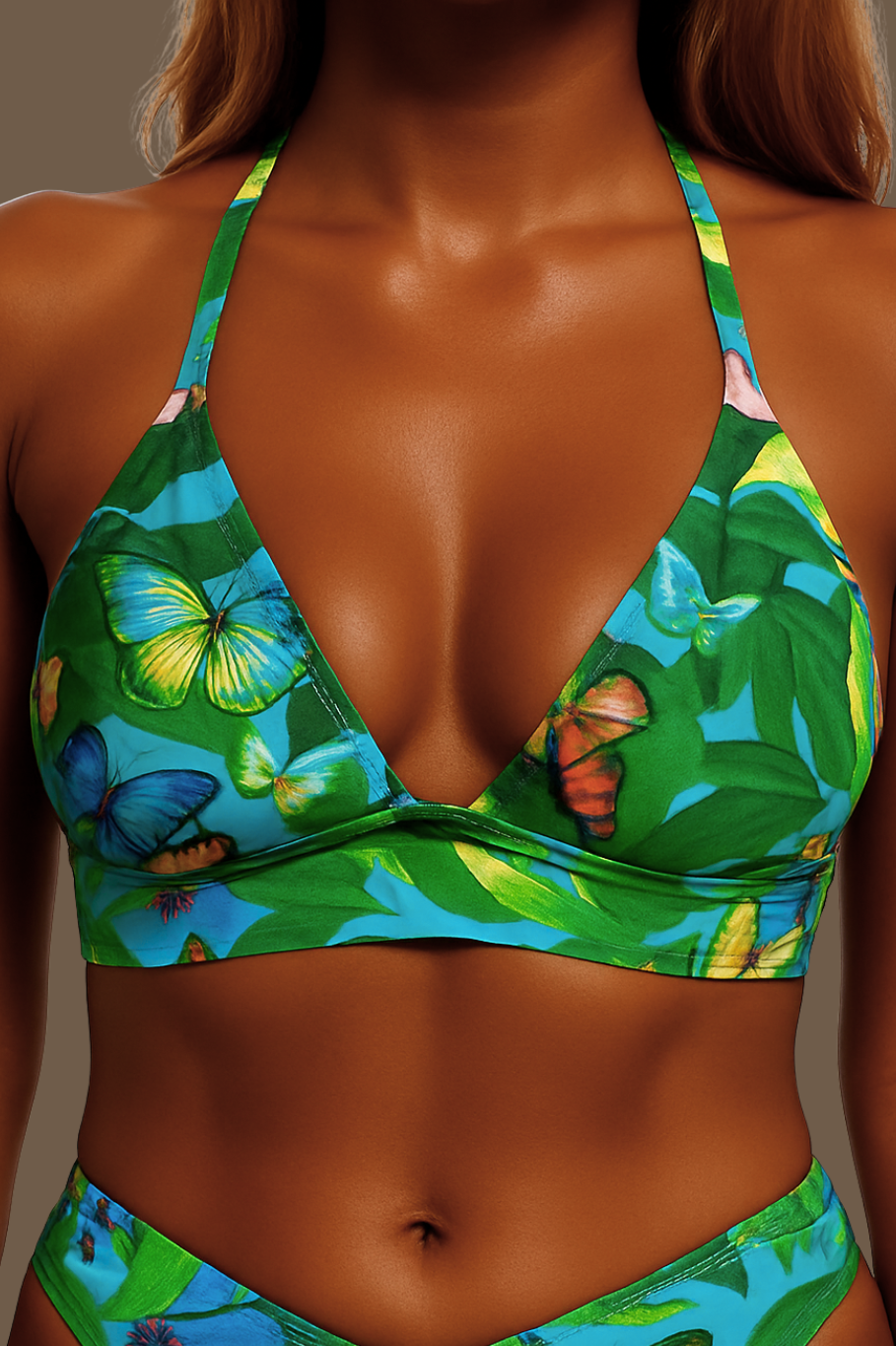 Top de Biquíni Estampado Cortininha Tradicional Stripes Fluo