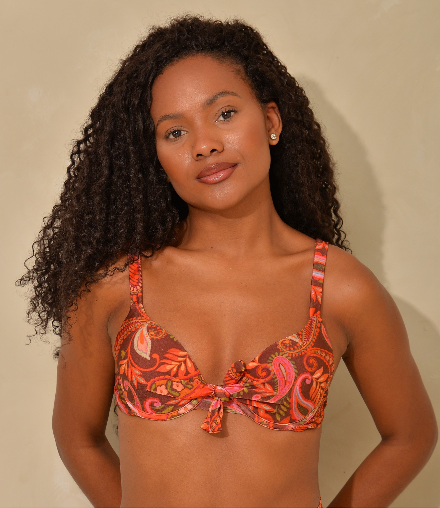 Top Meia Taça Nó Frontal Estampado - Natália