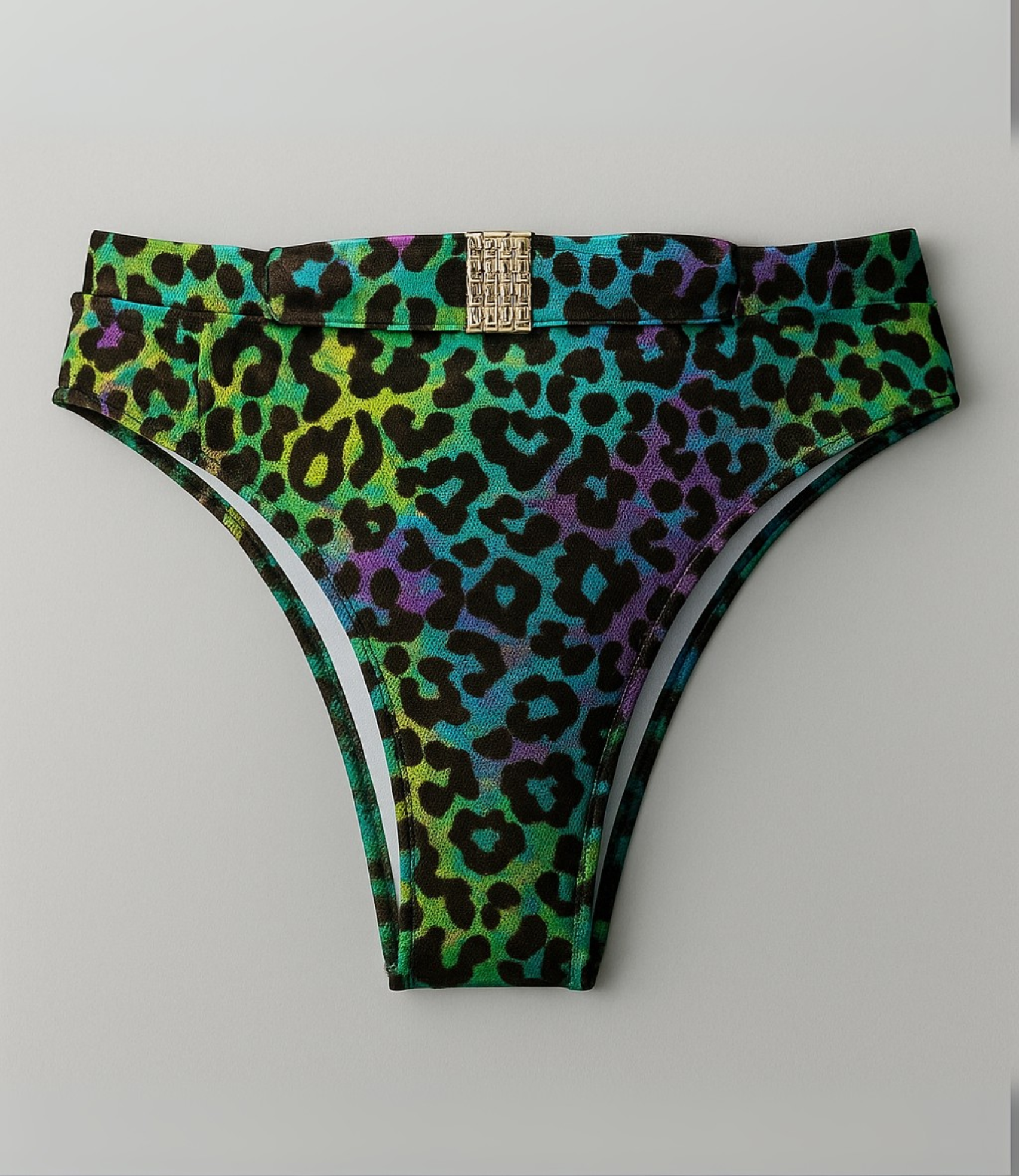 Calcinha de Biquíni com Cós Largo e Detalhe Dourado Estampada